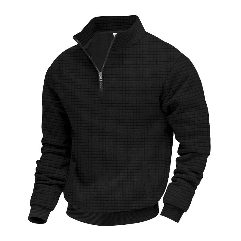 Herren nan wärmendes Waffel-Halbzip-Sweat mit Kastenquadratstruktur und Kängurutasche Drune