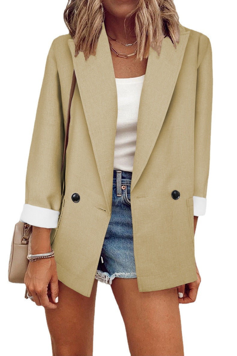 Damen nan legerer Oversize Blazer mit dreiviertelärmeln und kontrastmanschetten Drune