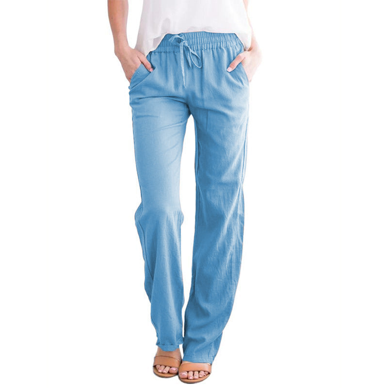 Damen nan leichte Leinenhose mit elastischem Bund Tunnelzug und weitem Bein Drune