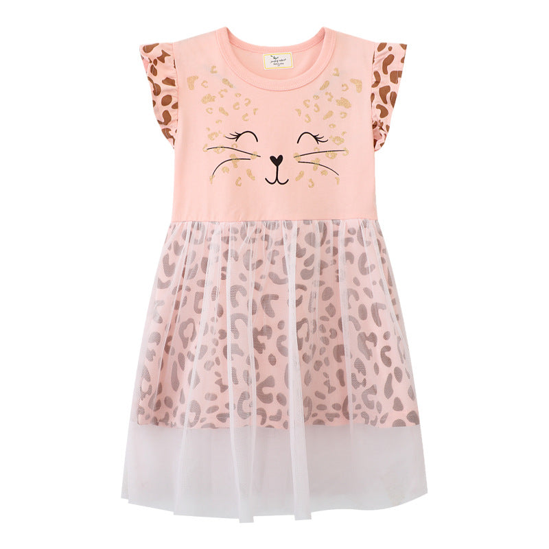 Mädchen Kleid mit Tiermotiv und Tüllunterrock Drune