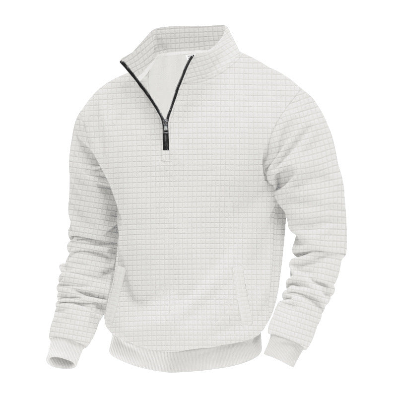 Herren nan wärmendes Waffel-Halbzip-Sweat mit Kastenquadratstruktur und Kängurutasche Drune