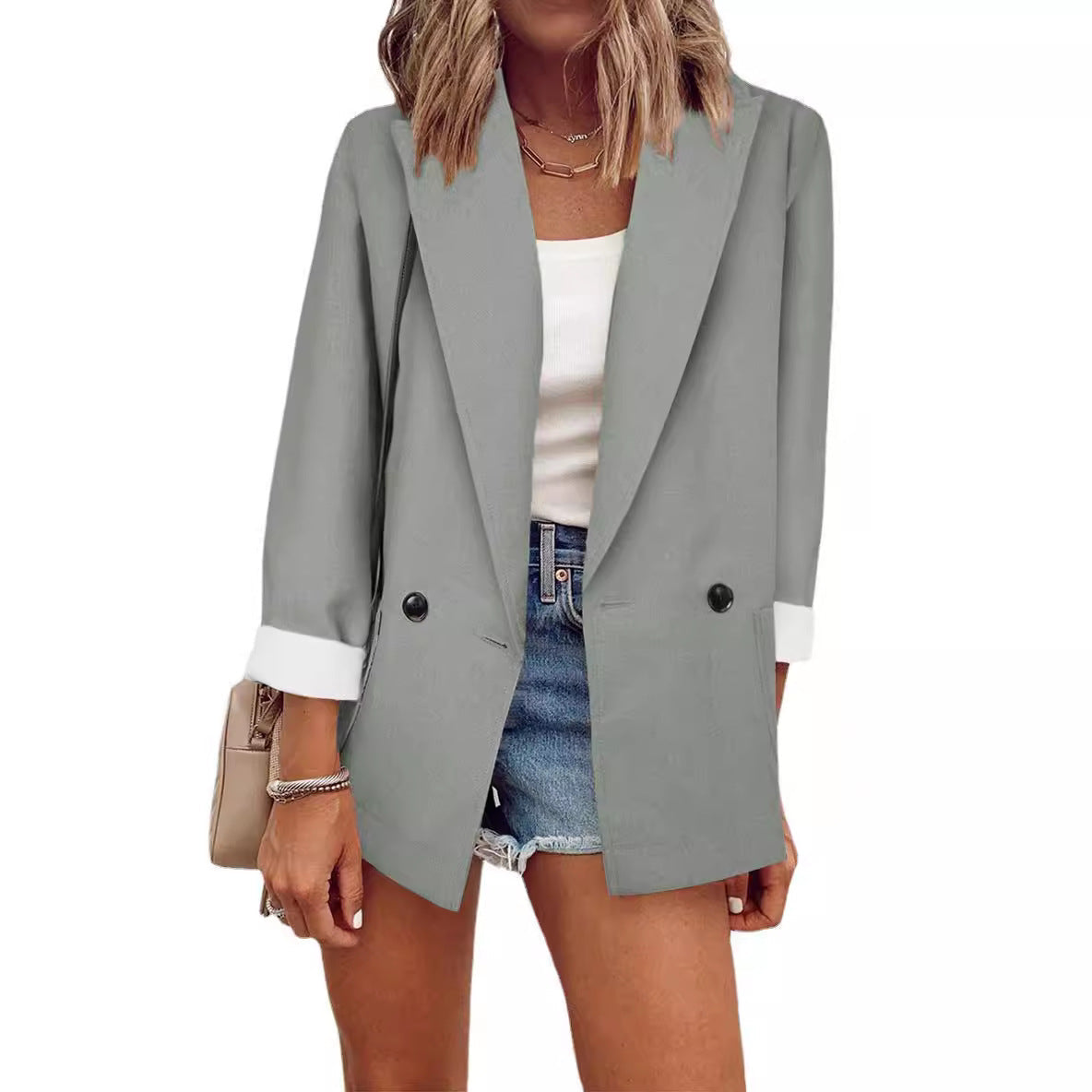 Damen nan legerer Oversize Blazer mit dreiviertelärmeln und kontrastmanschetten Drune