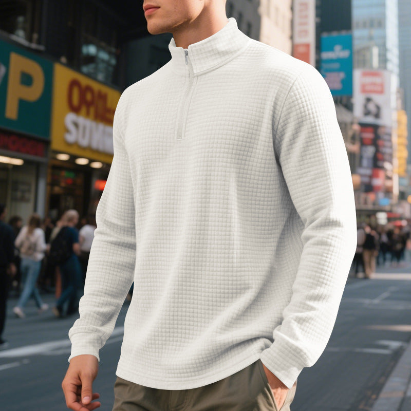 Herren nan leichtes Waffelstrick-Halbzip-Pullover mit Stehkragen und atmungsaktivem Baumwollmix Drune