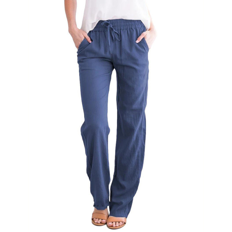Damen nan leichte Leinenhose mit elastischem Bund Tunnelzug und weitem Bein Drune