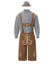 82346【Schwarzes Oberteil + braune Latzhose + graue Mütze】