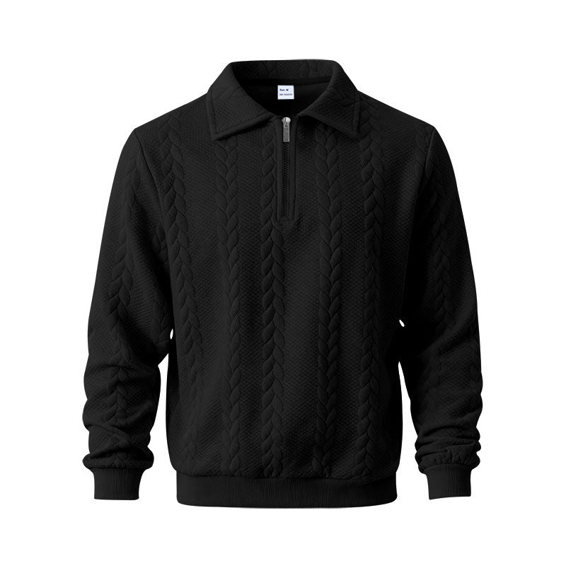 Herren nan strukturierter Strickpullover mit halbem Reißverschluss, Polokragen und Zopfmuster Drune