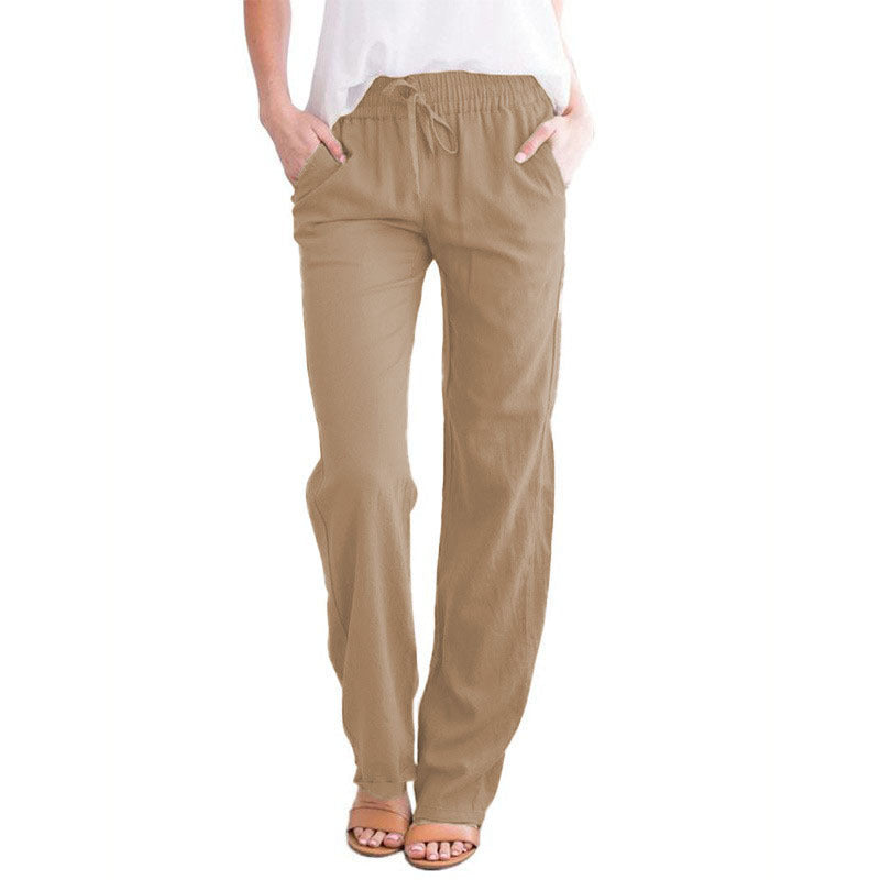Damen nan leichte Leinenhose mit elastischem Bund Tunnelzug und weitem Bein Drune