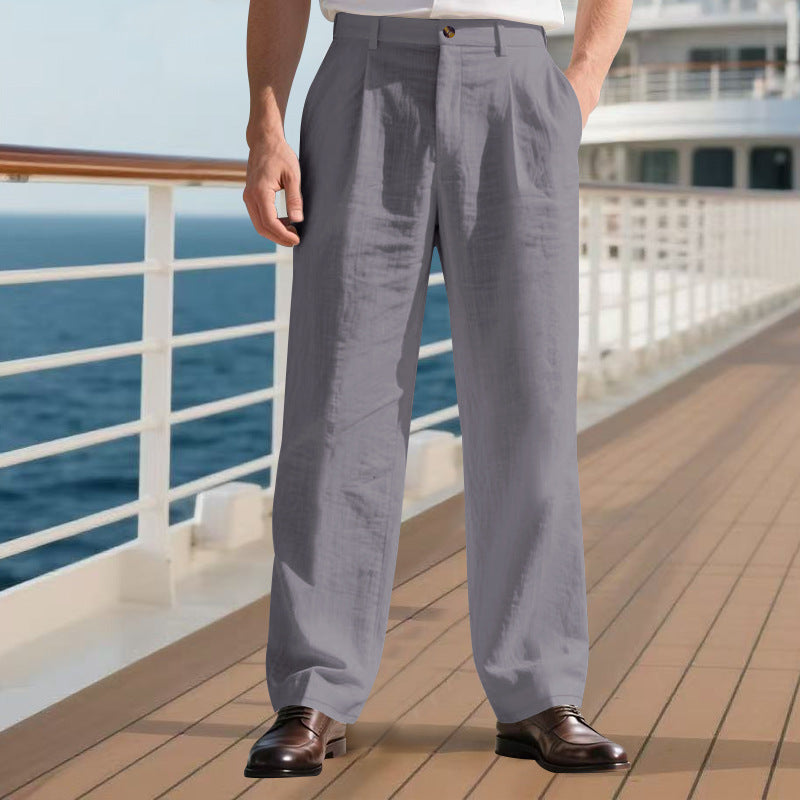 Herren nan elegante Leinenhose mit weitem Bein und Bundfalten Drune