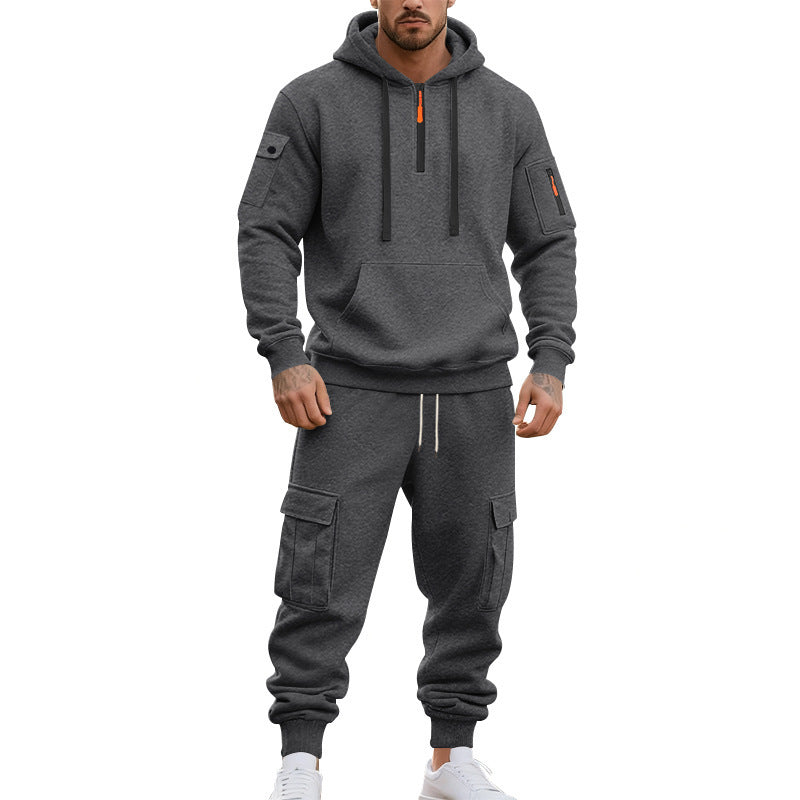 Herren nan technischer Cargo-Jogginganzug mit Halbzip, Kapuze und Mehrfachtaschen Drune