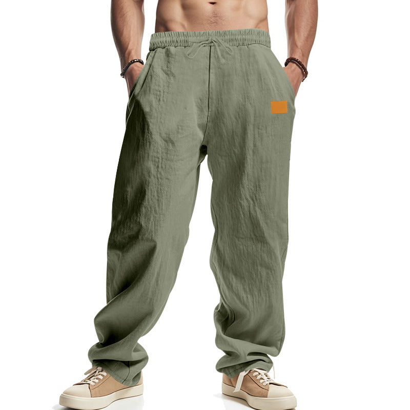 Herren nan lässige Oversize-Leinen-Jogginghose mit Elastikbund, Kordelzug und seitlichen Eingrifftaschen Drune