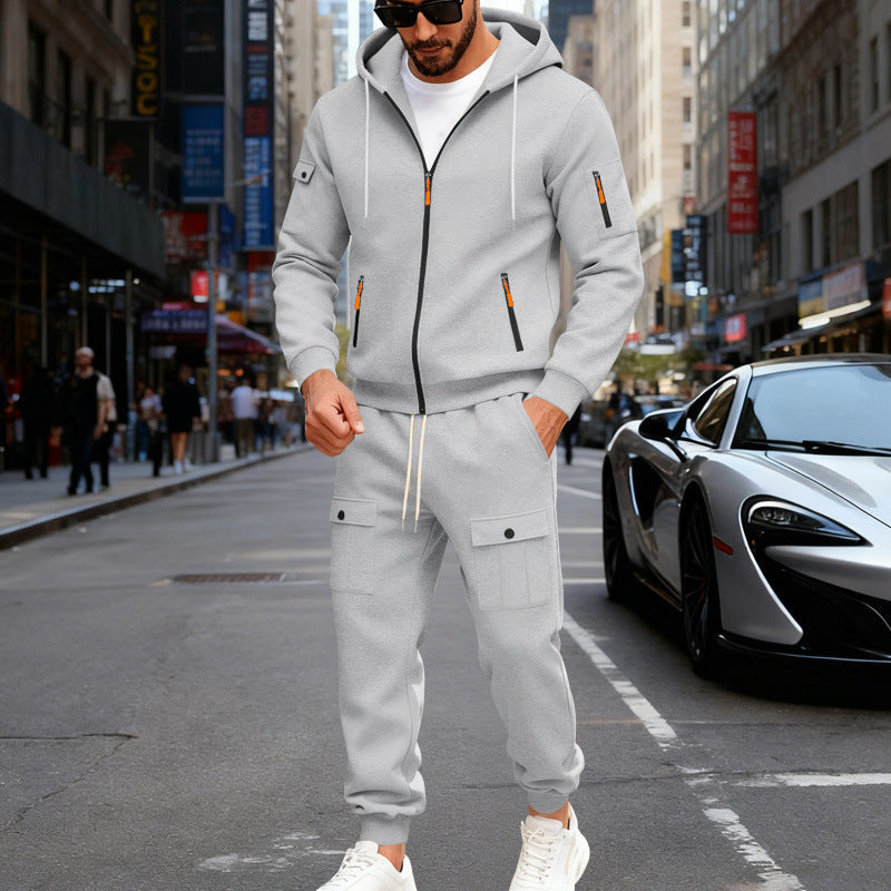 Herren nan sportliches Cargo-Jogging-Set mit Kapuzenjacke, durchgehendem Reißverschluss und funktionalen Mehrzwecktaschen Drune