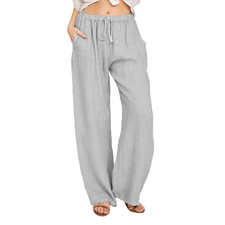Damen nan weite Leinenhose mit elastischem Bund und Tunnelzug Drune