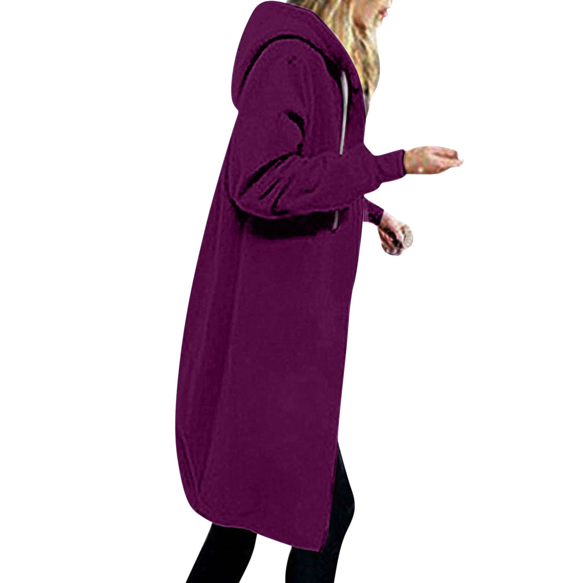 Damen nan langer Oversize Kapuzenmantel mit gerundetem Saum und Reißverschlusstaschen Drune