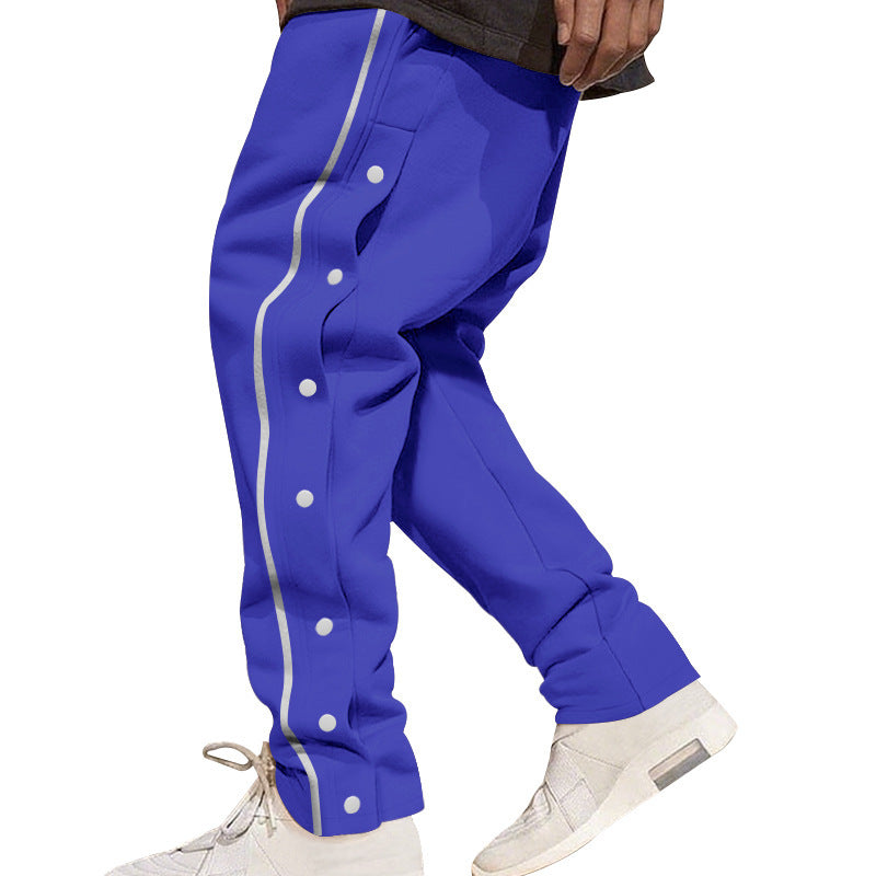 Herren nan weite Trackpants mit seitlicher Druckknopfleiste, elastischem Bund und reflektierendem Streamline-Streifen Drune