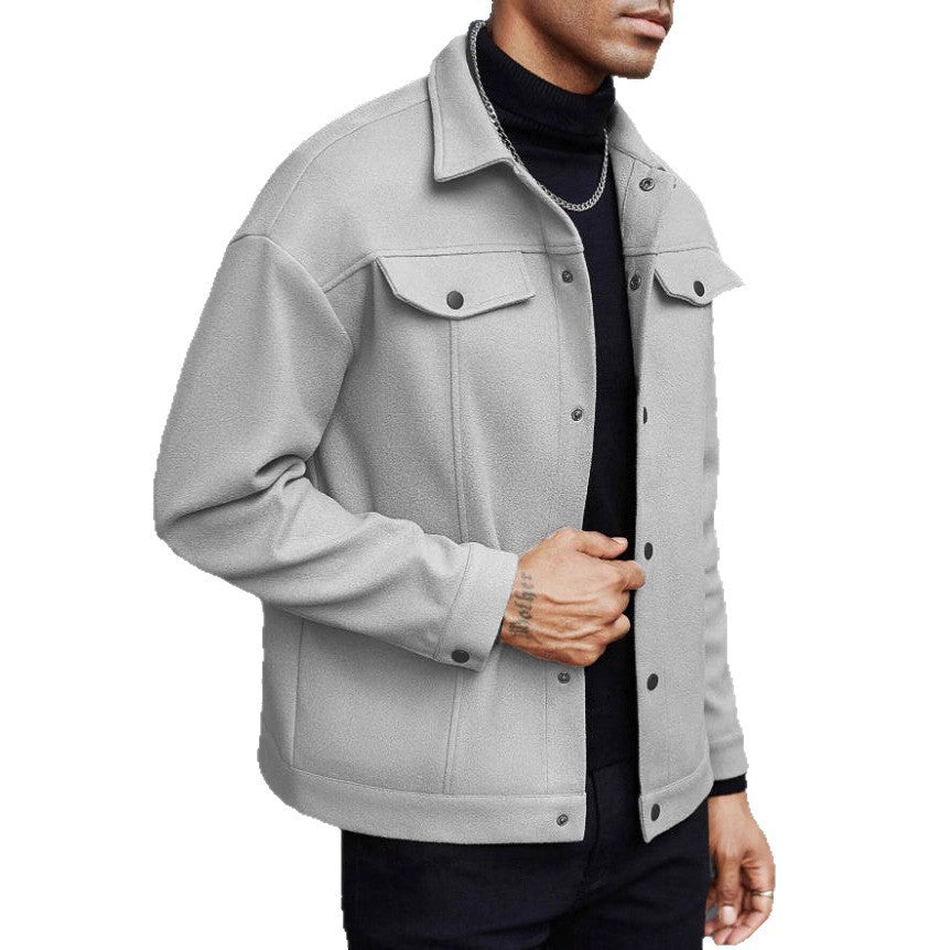 Herren nan Wolloptik-Overshirt Jacke im Shacket-Stil mit Brustklappen und Druckknopfleiste Drune