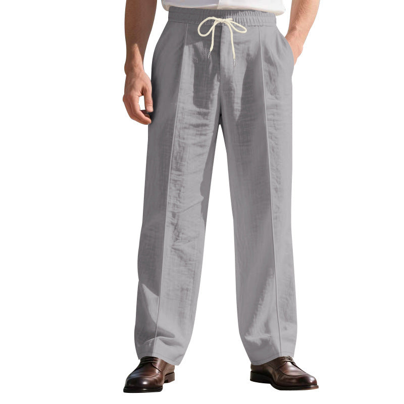 Herren nan elegante Leinenhose mit Bügelfalte Tunnelzugbund und weitem Bein Drune