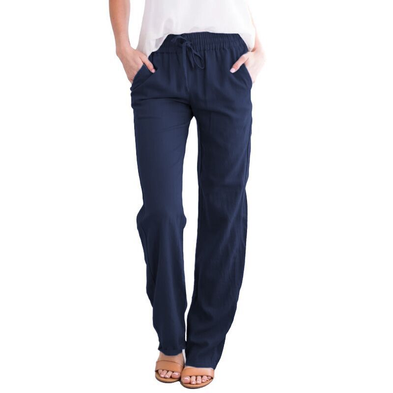 Damen nan leichte Leinenhose mit elastischem Bund Tunnelzug und weitem Bein Drune