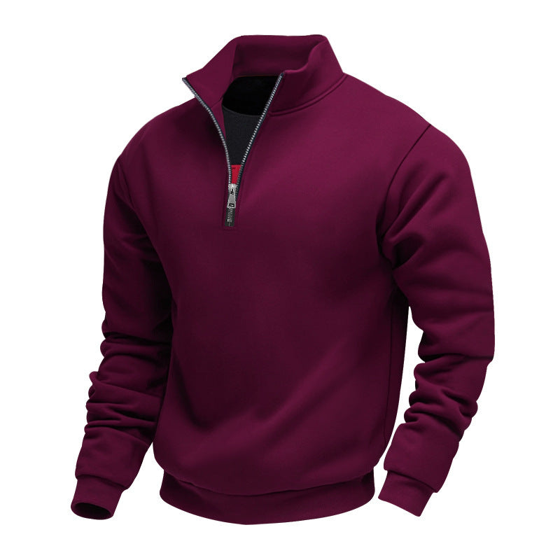 Herren nan halbhoher Reißverschluss-Sweatpullover mit Stehkragen weichem Fleecefutter und elastischen Bündchen Drune