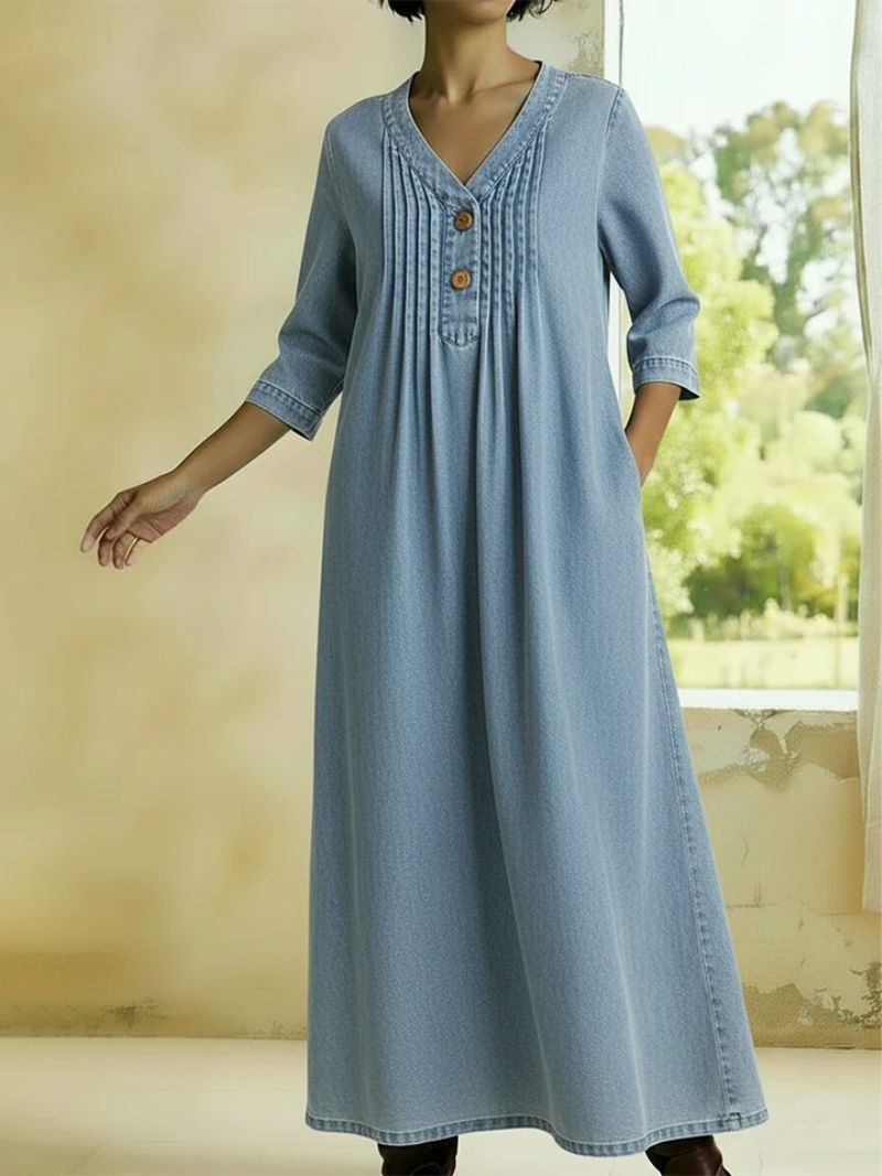 Danjela – Jeans Kleid Mit V-Ausschnitt Und Knöpfen