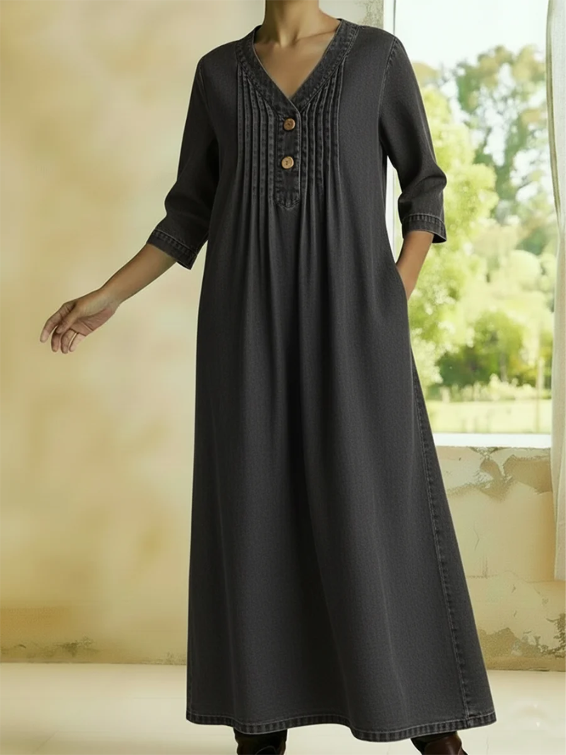 Danjela – Jeans Kleid Mit V-Ausschnitt Und Knöpfen