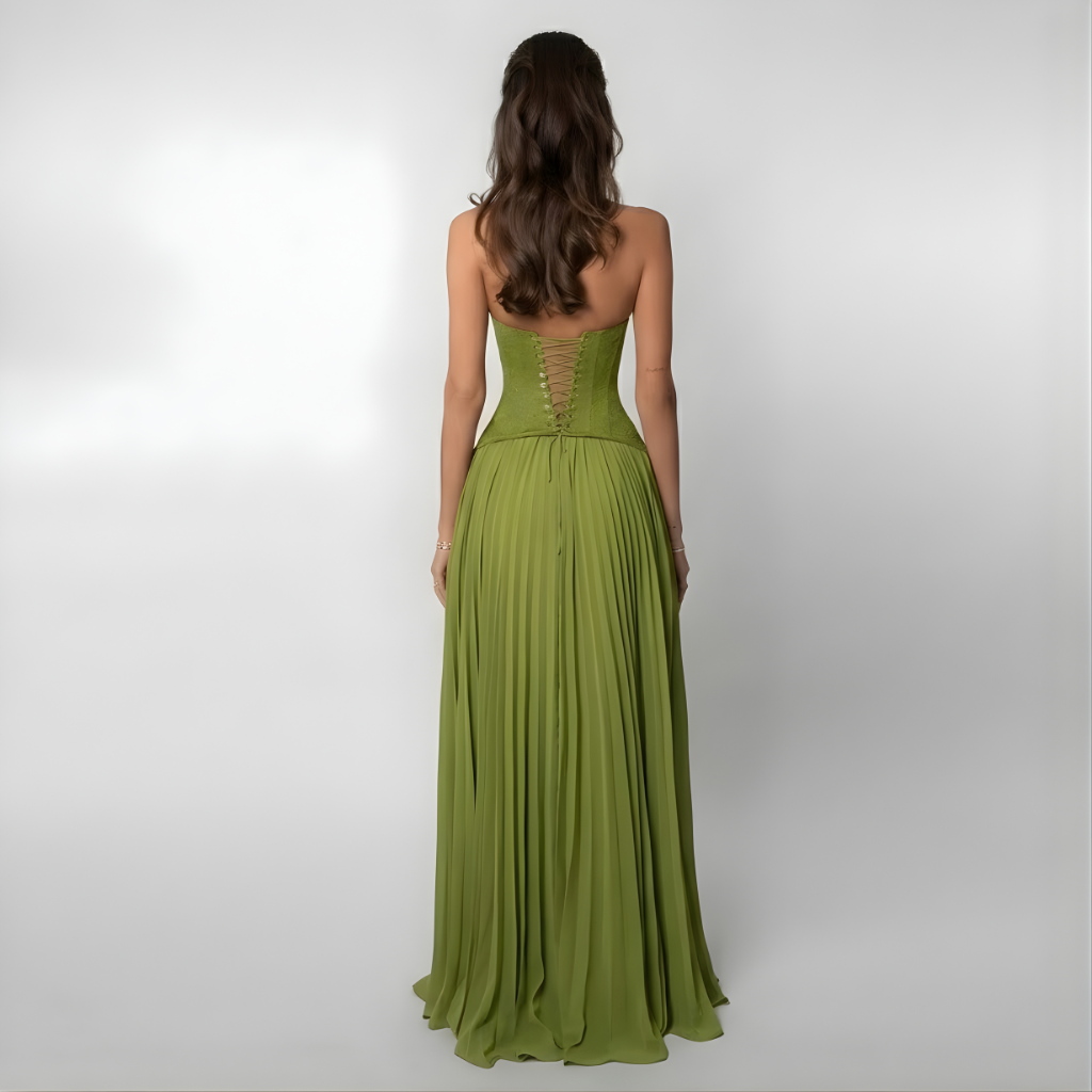 Gaia | Damen Spitzenkleid Plisseerock Maxi – Spitze Plissee Maxikleid Elegant 2026