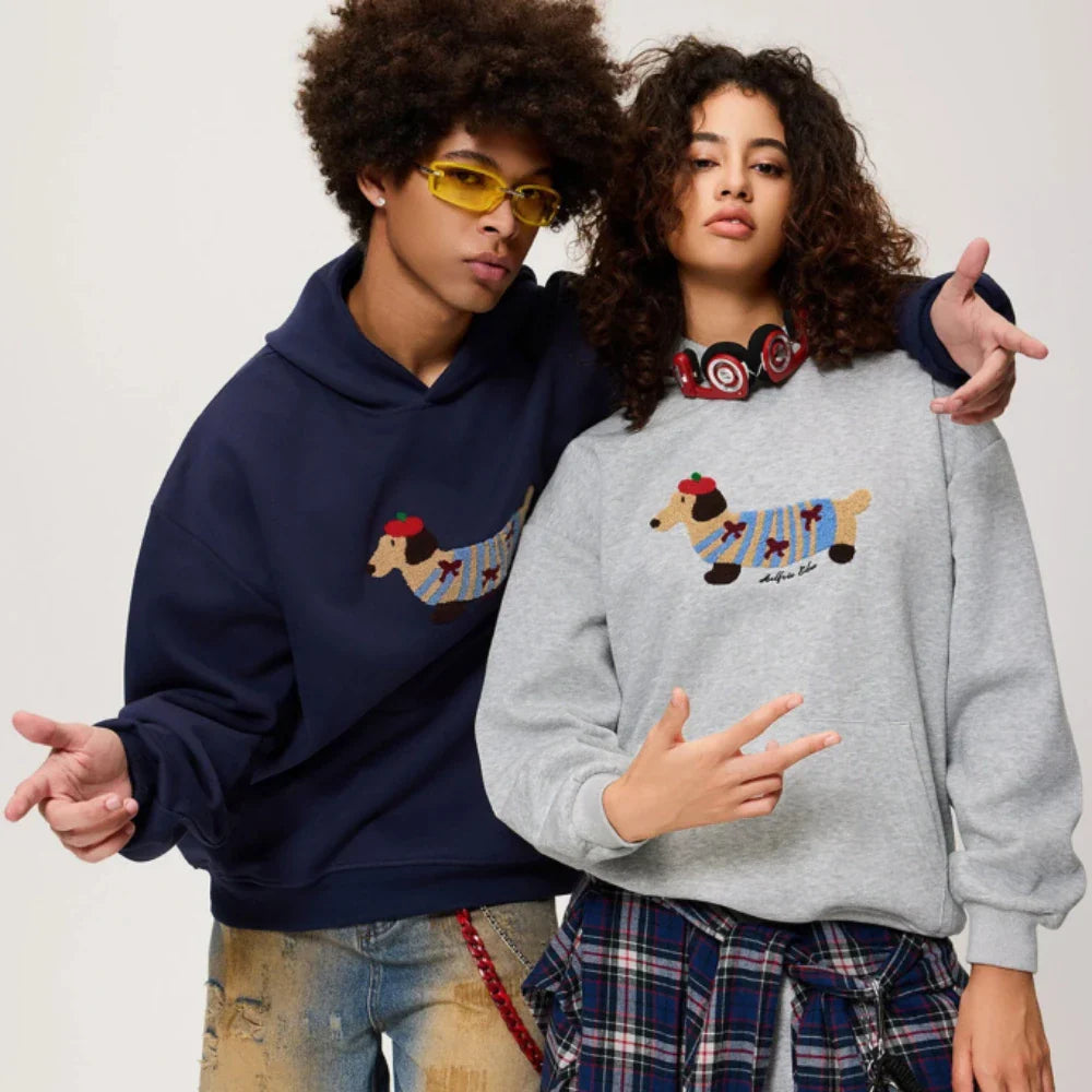 Oversize Hoodie Damen | Dackel-Stickerei & Formstabile Bündchen
