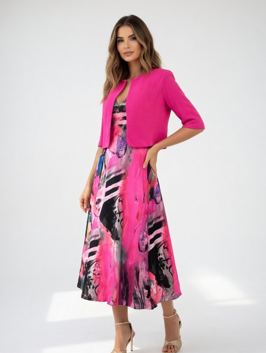 Avelot - Luxuriöses, bedrucktes Midikleid & Bolero-Set