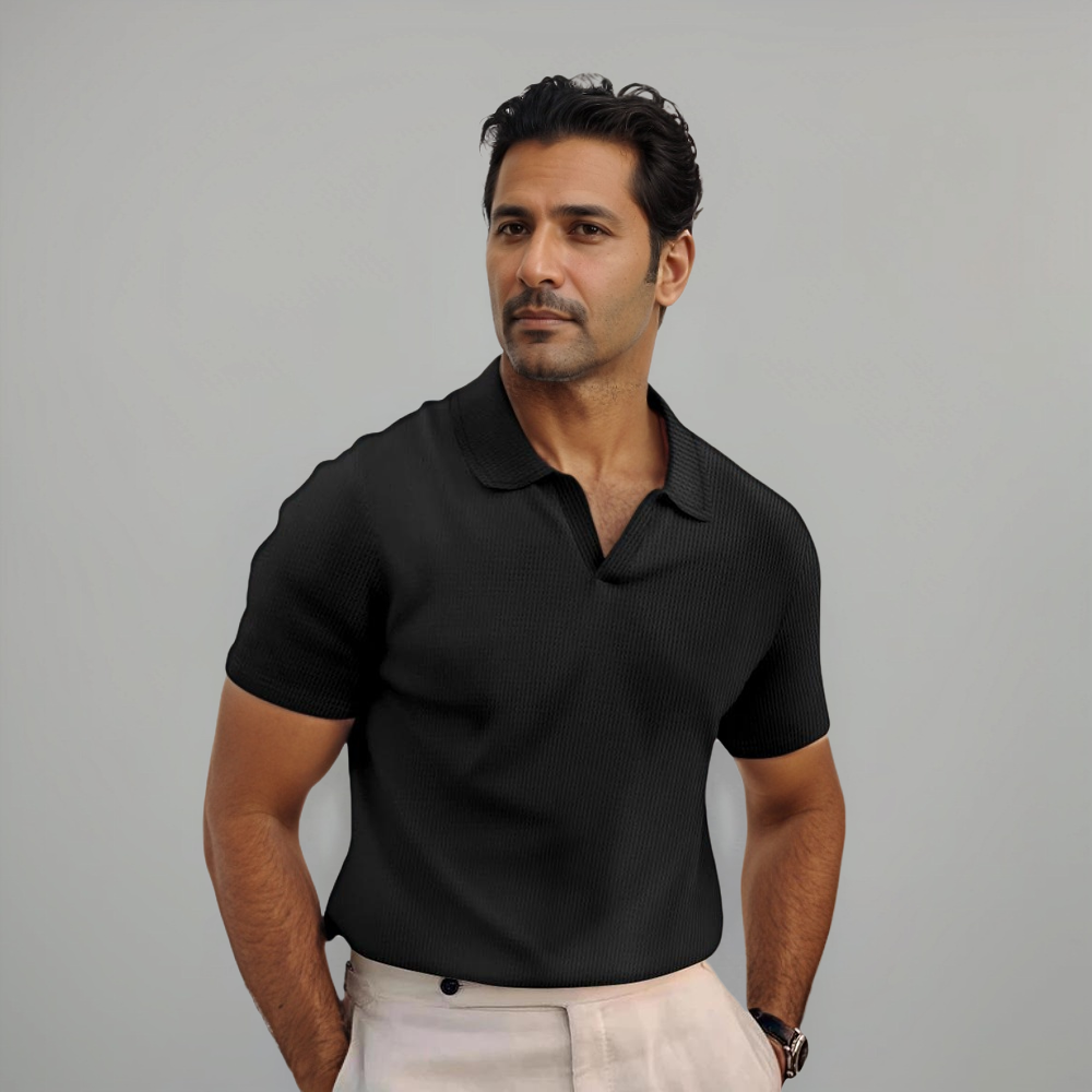 Poloshirt Herren | Struktur-Optik & Offener Kragen