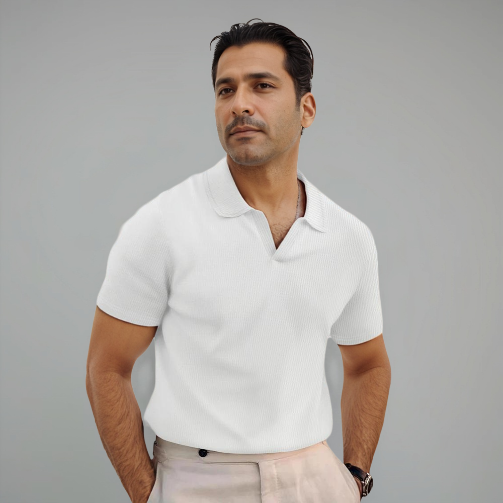 Poloshirt Herren | Struktur-Optik & Offener Kragen