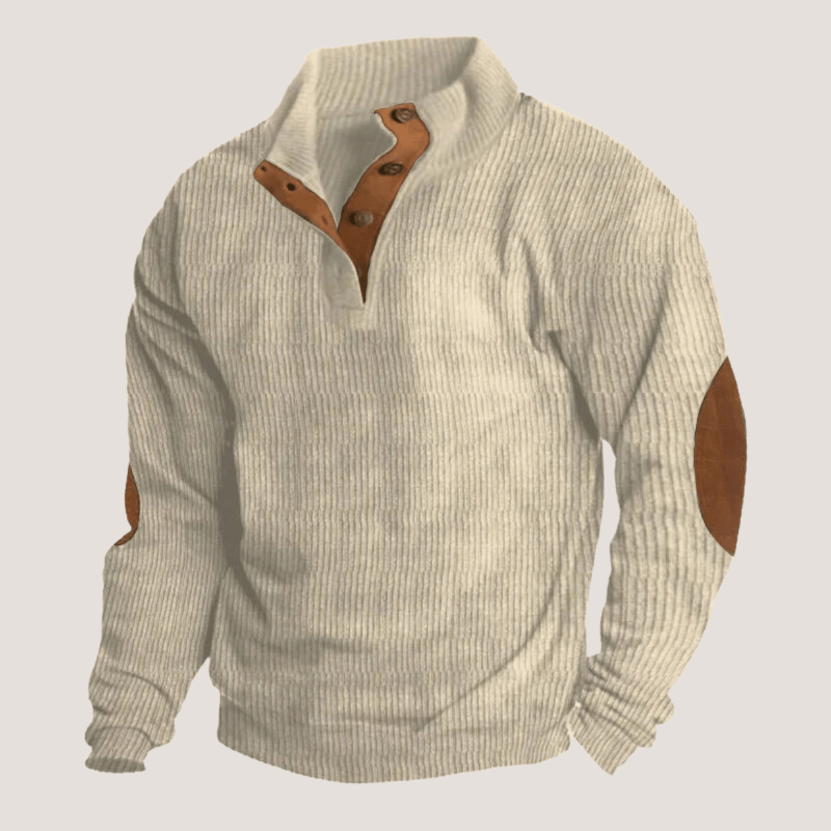 Pullover Herren | Stehkragen Pullover | Variable Kragenöffnung & Ellbogen-Patches
