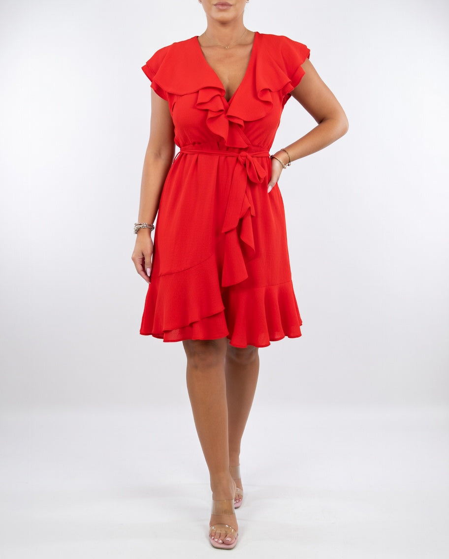 Geiss – Elegantes Fließendes Wickelkleid Mit Rüschen
