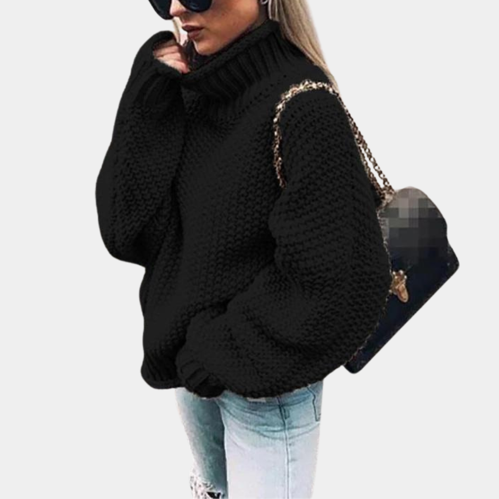 Anna | Damen Oversize-Rollkragenpullover Aus Grobem Strick