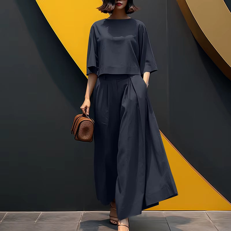 Sofia™ Set mit Lockerer Cropped-Bluse und High-Waist Culotte