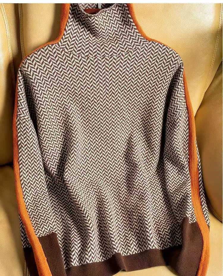 Anna | Damen Luxus Fischgrät Rollkragenpullover