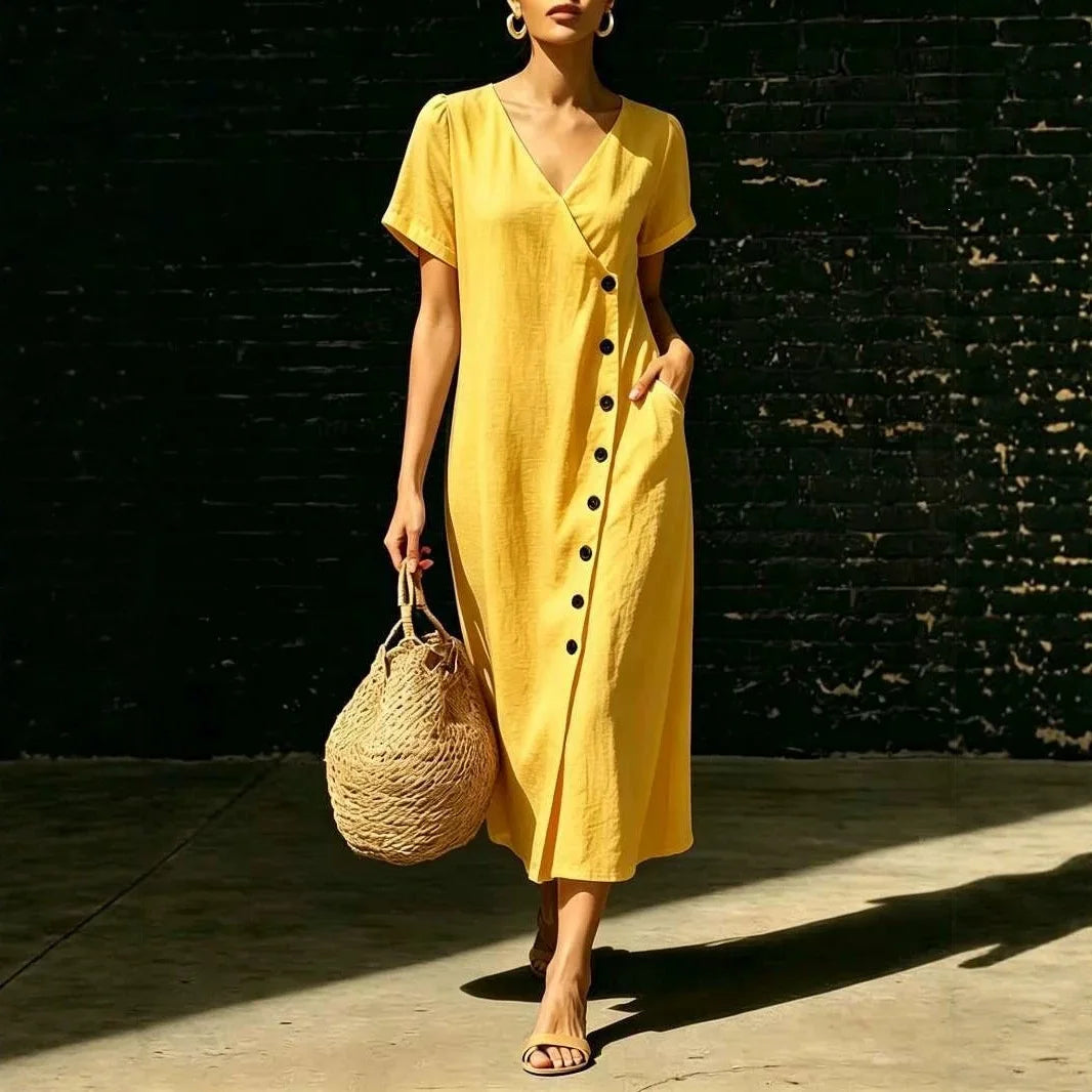 Clarisa™ Midikleid Mit V-Ausschnitt Und Eleganten Knöpfen