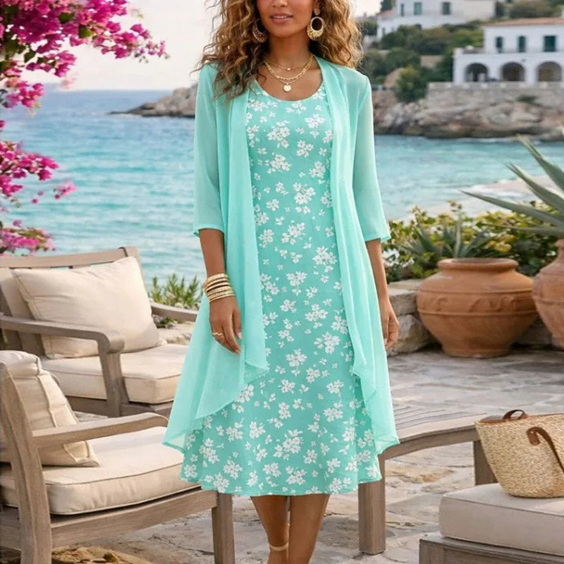 Lorenza™ Set Mit Geblümtem Kleid Und Leichter Strickjacke