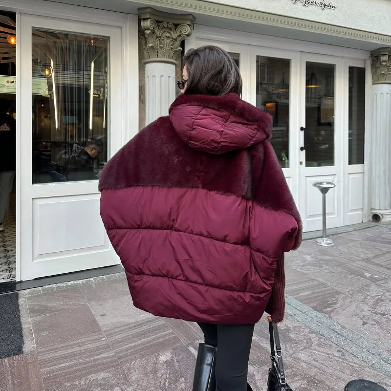 VelvetNord™ Mantel aus Samt-Faux-Fur mit Oversized-Design