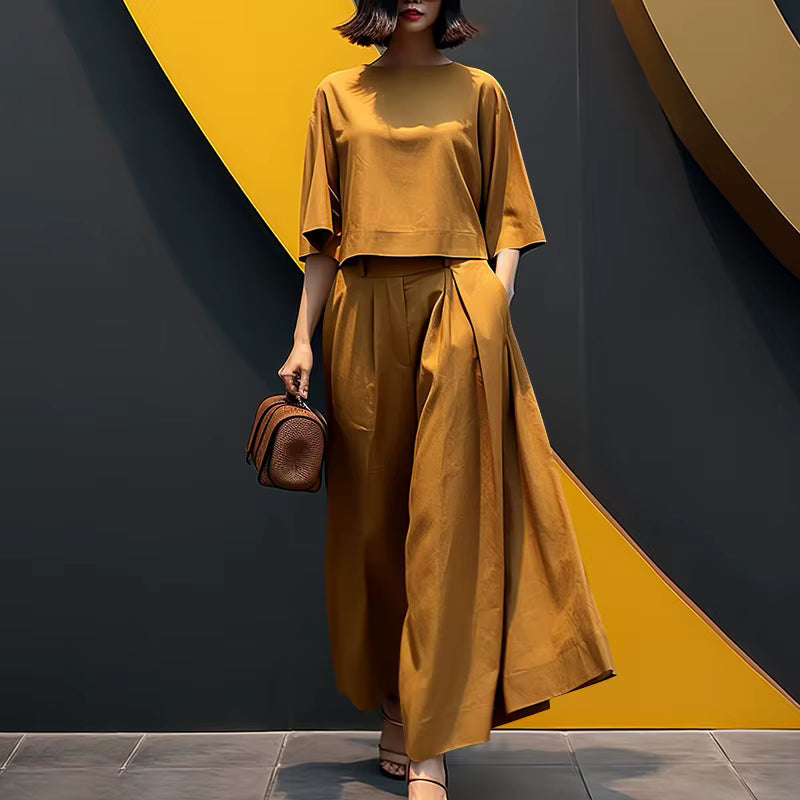 Sofia™ Set mit Lockerer Cropped-Bluse und High-Waist Culotte