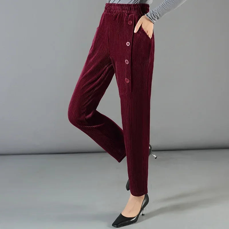 Lünelle™ Samtgefütterte Hose mit Zierknöpfen / Gemütlichkeit und Stil an kalten Tagen!