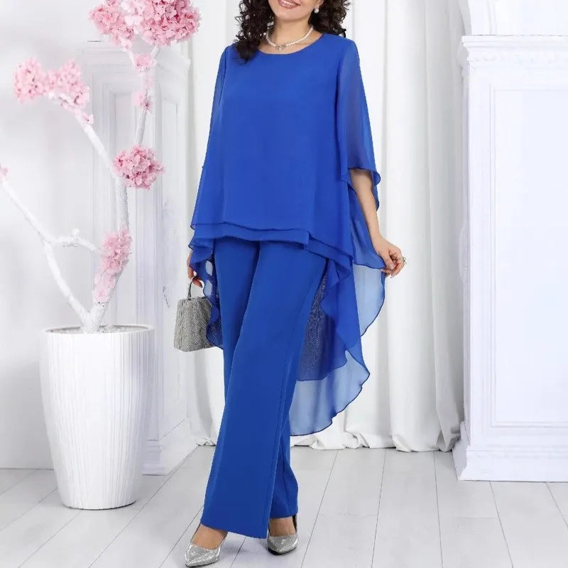 Aurevielle™ Set Mit Asymmetrischer Bluse in Lagenoptik und Weiter Pantalonhose