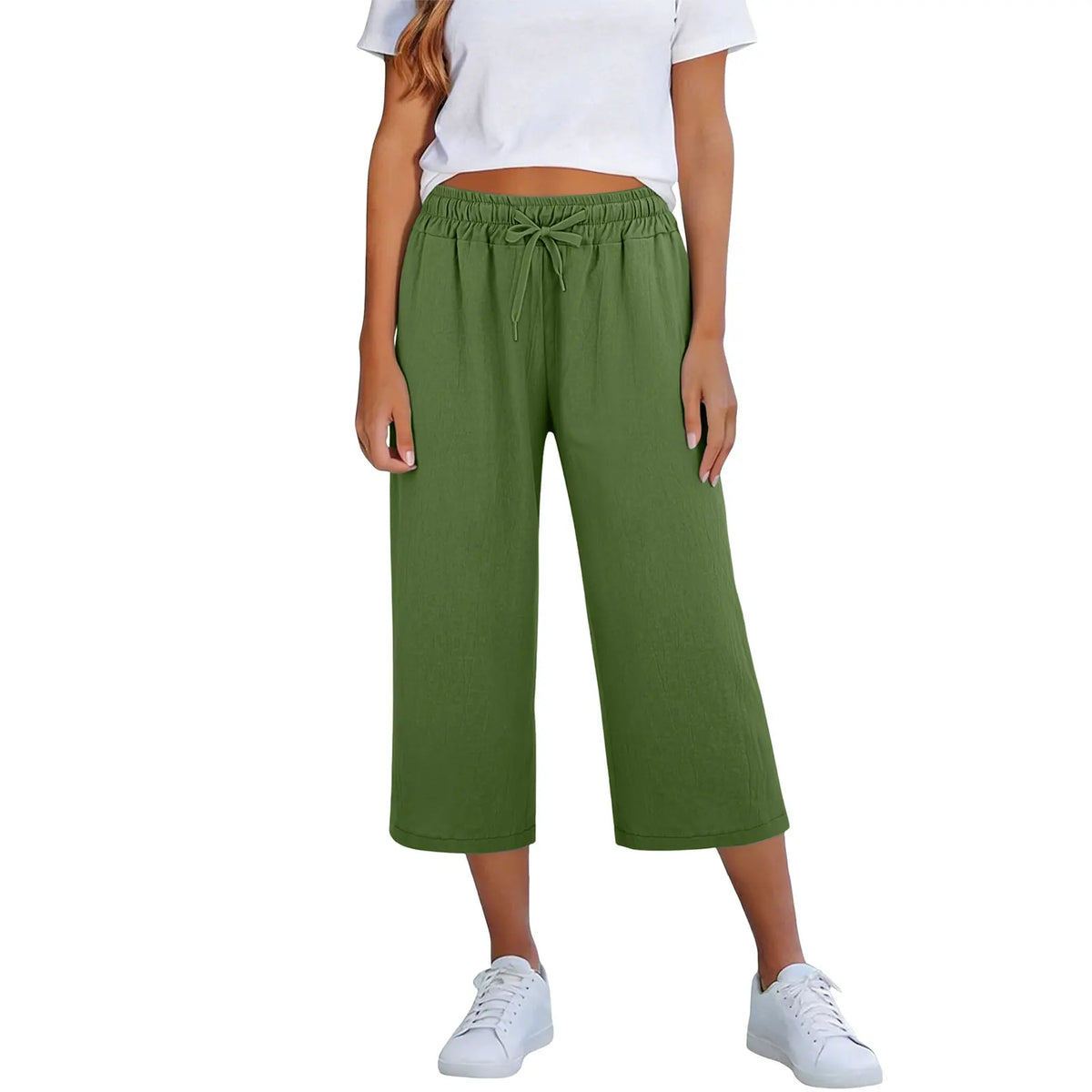 Lisia™ Pantacourt-Hose Aus Baumwoll-Leinen Mit Elastischem Bund Und Verstellbarem Kordelzug