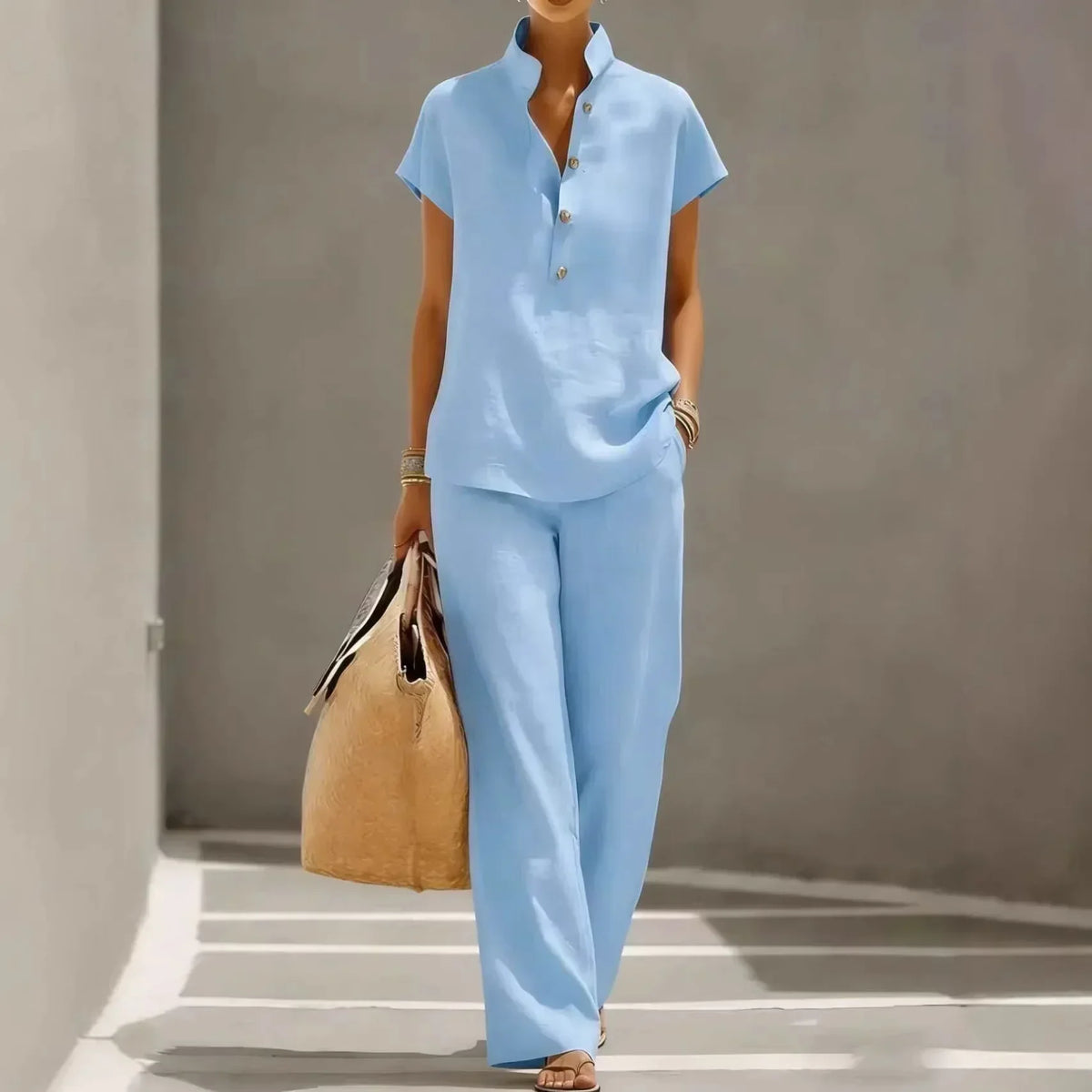 Marelisse™ Set aus leichtem und atmungsaktivem Stoff mit lockerer Bluse und weiter Hose