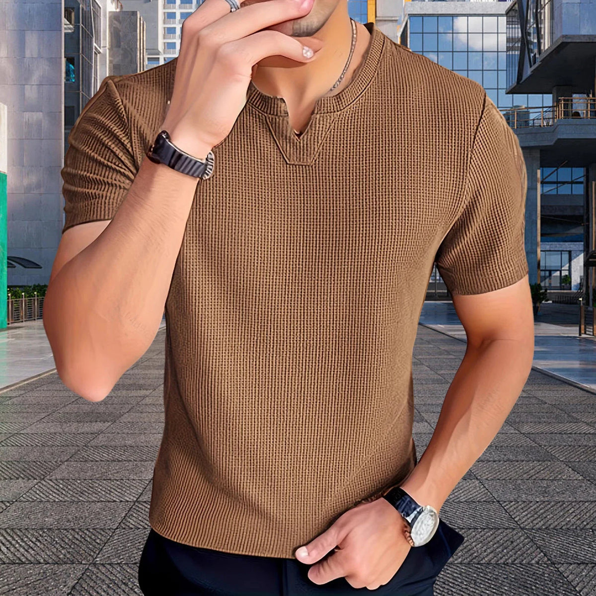 Matthias™ T-Shirt aus Strukturierter Baumwollstrickware im Old-Money-Stil