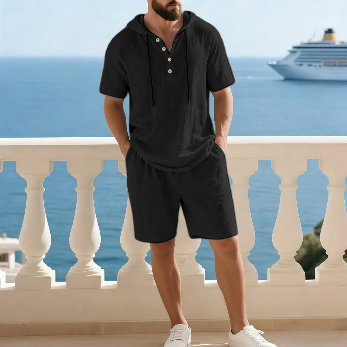 Portofino Coast™ Set Aus Baumwoll-Leinen Mit Moderner Kapuzenshirt