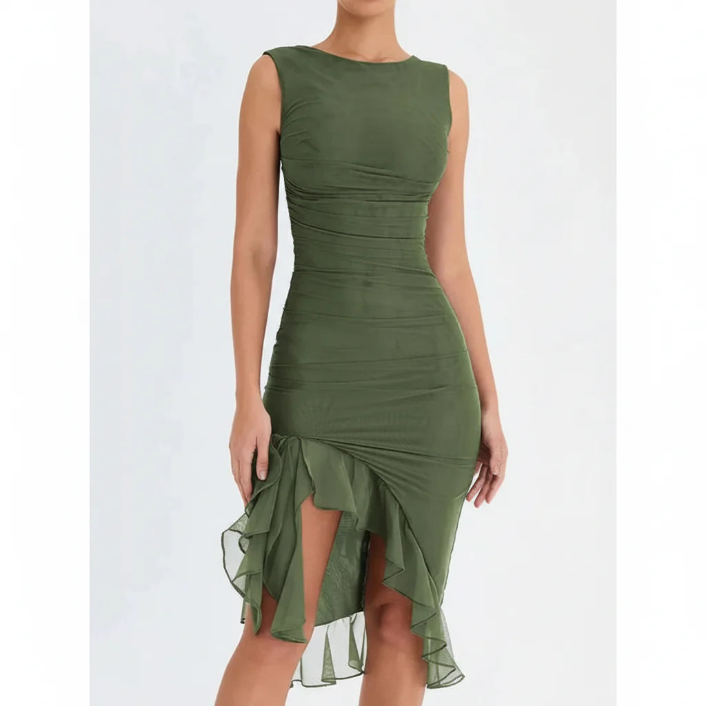 Clara | Damen Elegantes Midi Kleid Stretch Mesh – Mesh Midikleid Elegant 2026
