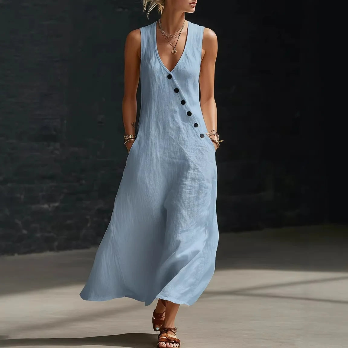 Antonella™ Midikleid mit Eleganten Knöpfen und V-Ausschnitt