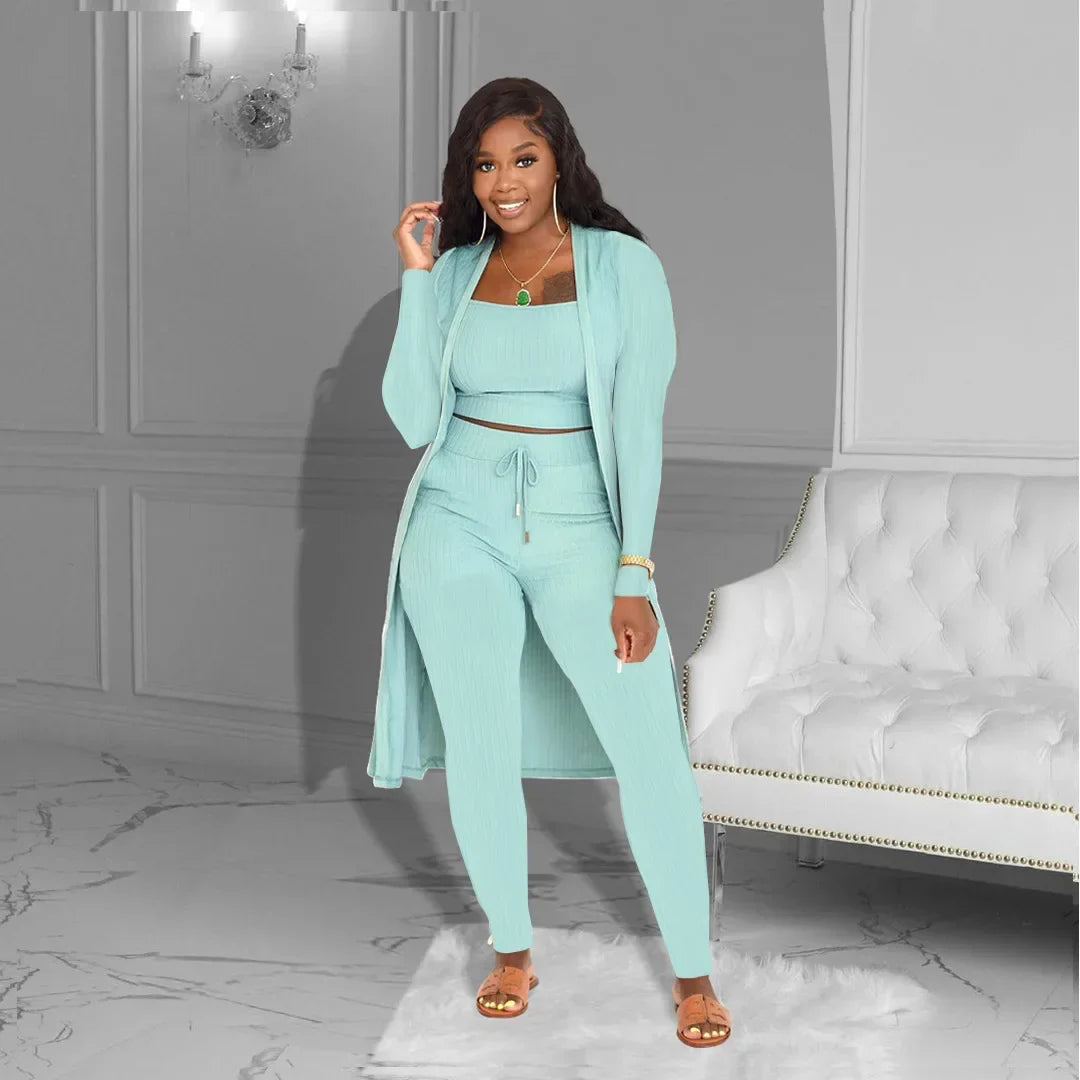 Velmira™-Set mit Kurz Geschnittenem Oberteil, eng Anliegender Hose und Locker Fallendem Cardigan