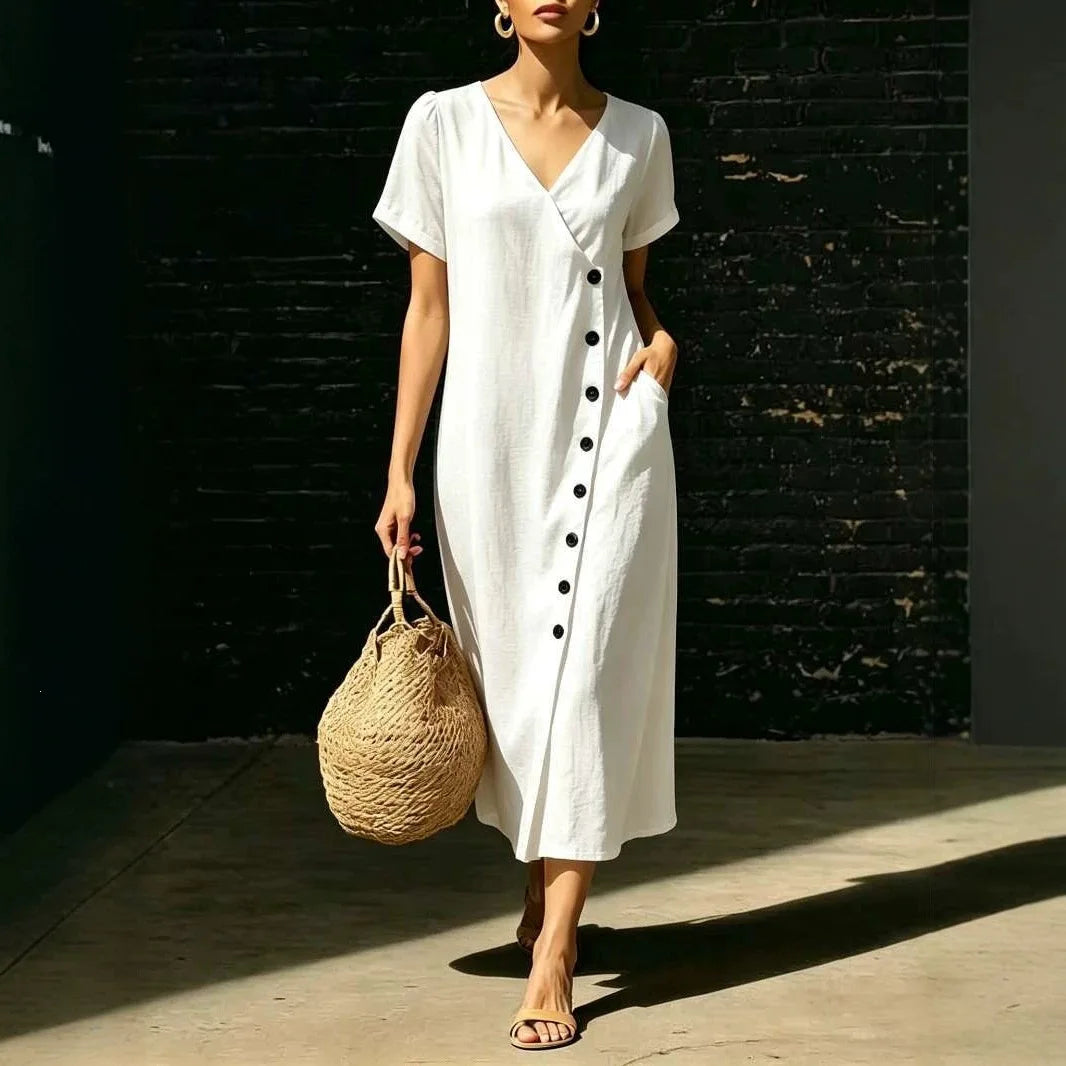 Clarisa™ Midikleid Mit V-Ausschnitt Und Eleganten Knöpfen
