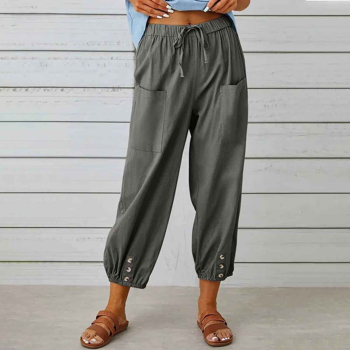 Kobe™ Baumwoll-Leinen-Hose mit Fronttaschen und verstellbarem Kordelzug