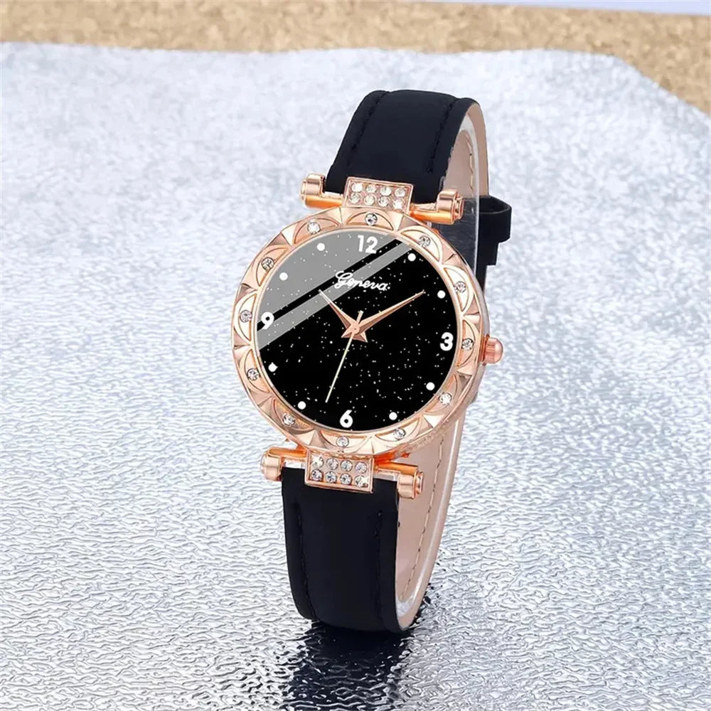 🔥 3 STÜCK ZUM PREIS VON 1 🔥 4-Teiliges Goldenes Uhren-Set Mit Passender Halskette, Ohrringen, Ring Und Armband / Vervollständigen Sie Ihren Look Mit Müheloser Eleganz